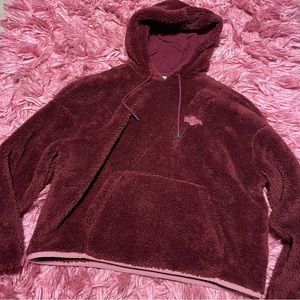 Nike burgundy Sherpa jacket with hood